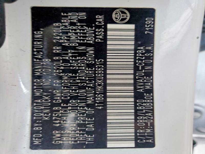 78526655 :رقم المزاد ، 4T1B61HK3KU696315 vin ، 2019 Toyota Camry مزاد بيع