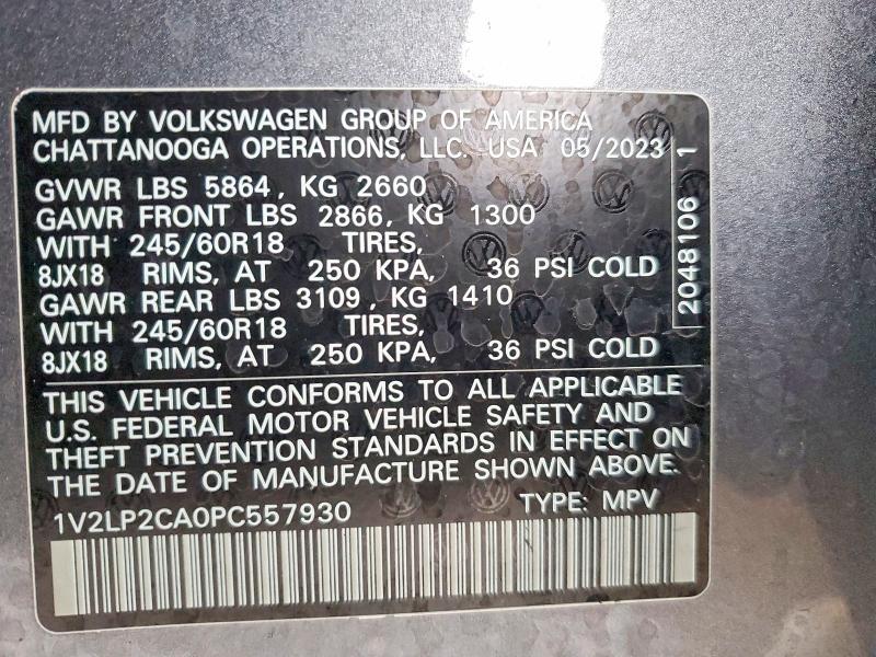 76980665 :رقم المزاد ، 1V2LP2CA0PC557930 vin ، 2023 Volkswagen Atlas مزاد بيع
