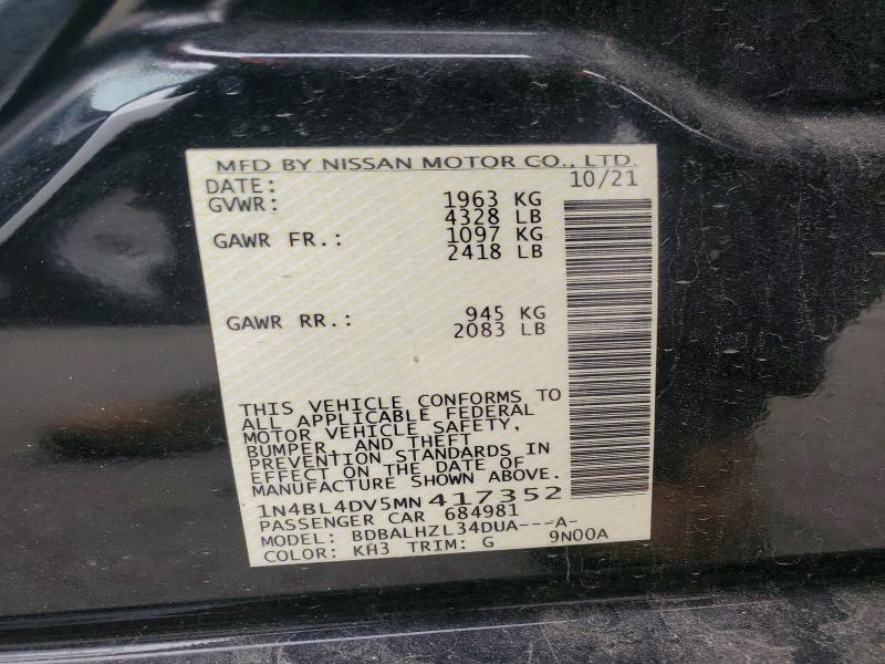 Aukcja sprzedaży 2021 Nissan Altima, vin: 1N4BL4DV5MN417352, numer aukcji: 75578195