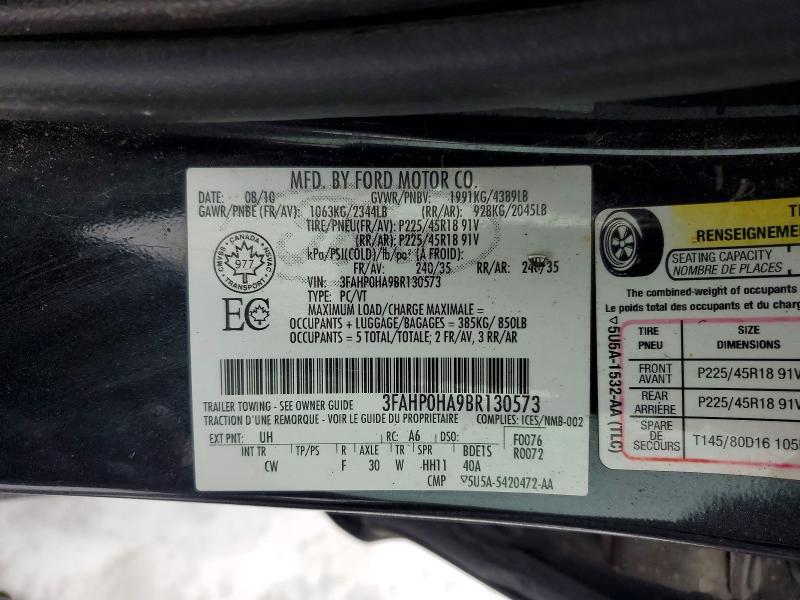 Aukcja sprzedaży 2011 Ford Fusion, vin: 3FAHP0HA9BR130573, numer aukcji: 75703445