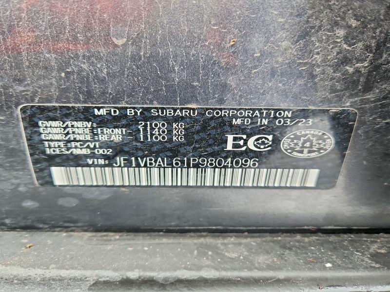Продаж на аукціоні авто 2023 Subaru Wrx, vin: JF1VBAL61P9804096, номер лоту: 76514955