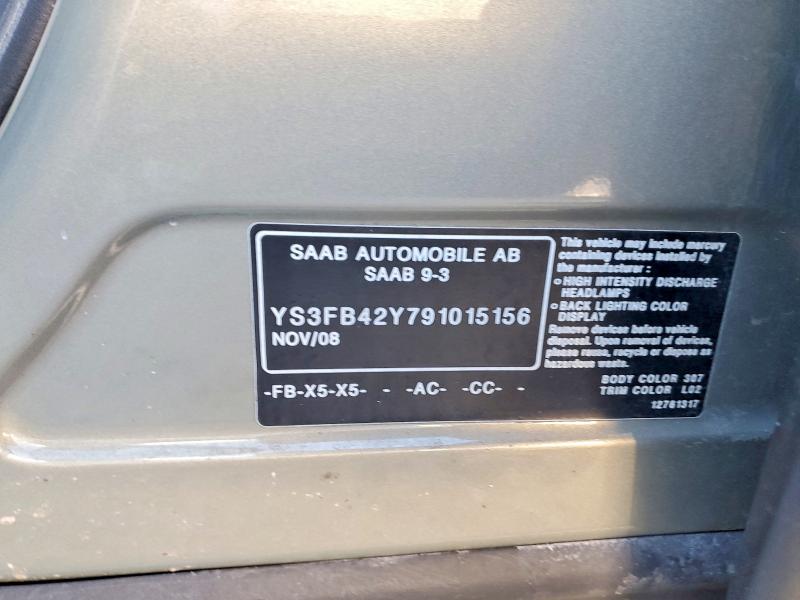 2009 Saab 9-3 მანქანა იყიდება აუქციონზე, vin: YS3FB42Y791015156, აუქციონის ნომერი: 79067295