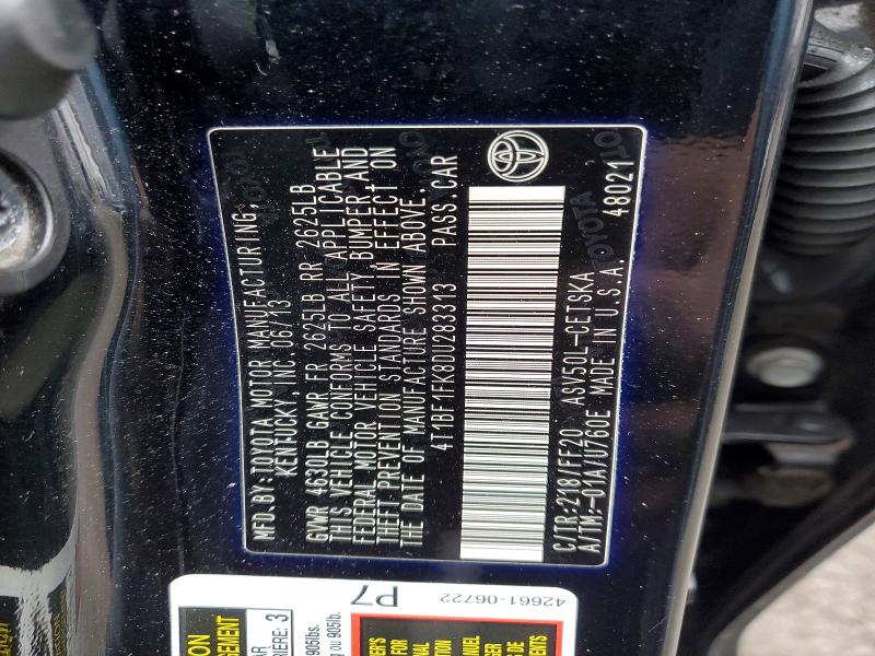 Aukcja sprzedaży 2013 Toyota Camry, vin: 4T1BF1FK8DU283313, numer aukcji: 78071985
