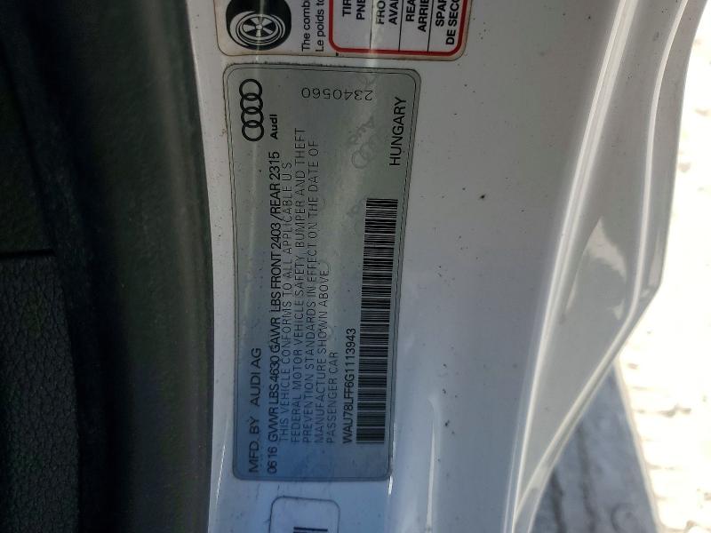 Aukcja sprzedaży 2016 Audi A3, vin: WAU78LFF6G1113943, numer aukcji: 78895805