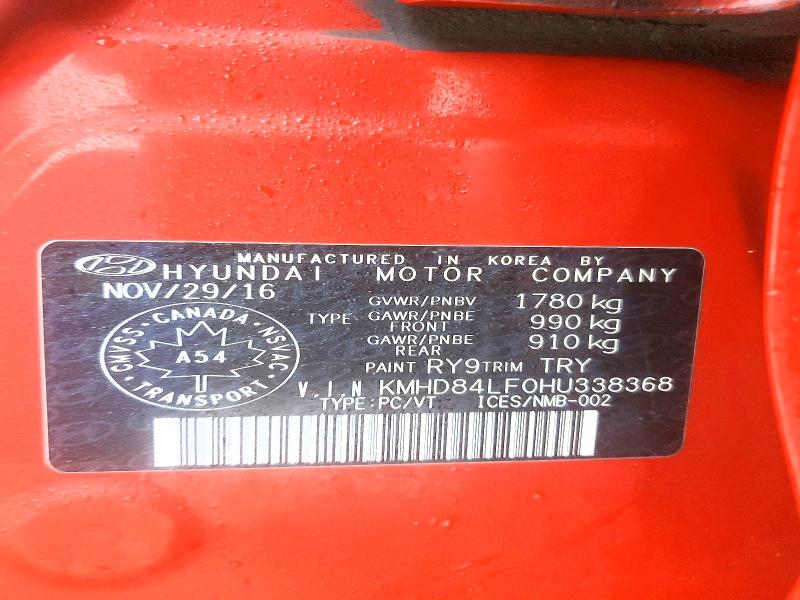 Aukcja sprzedaży 2017 Hyundai Elantra, vin: KMHD84LF0HU338368, numer aukcji: 78072785