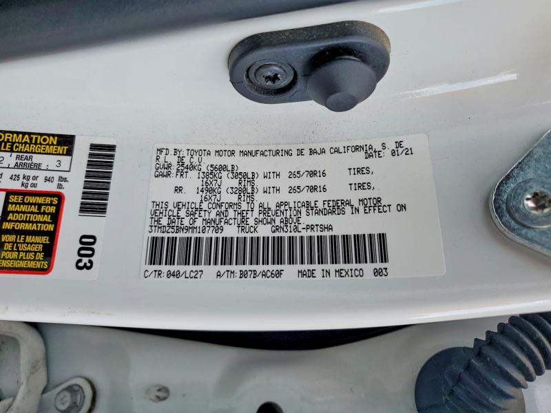 74711085 :رقم المزاد ، 3TMDZ5BN9MM107709 vin ، 2021 Toyota Tacoma مزاد بيع