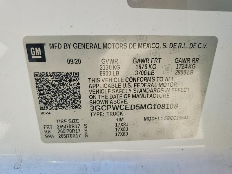 Aukcja sprzedaży 2021 Chevrolet Silverado, vin: 3GCPWCED5MG108108, numer aukcji: 79357085