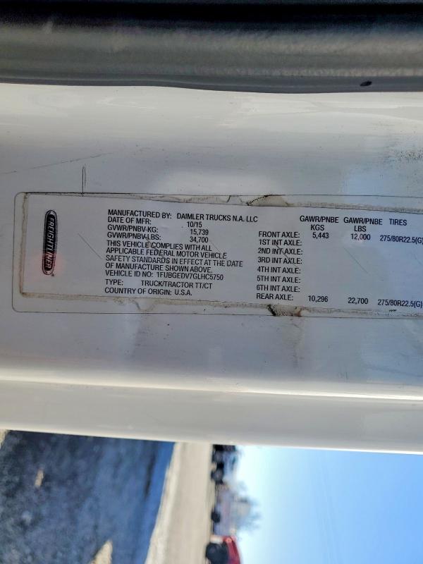 77429365 :رقم المزاد ، 1FUBGEDV7GLHC5750 vin ، 2016 Freightliner Cascadia 1 مزاد بيع