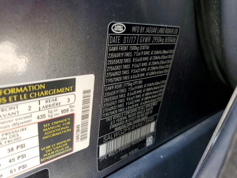 Продаж на аукціоні авто 2017 Land Rover Range Rove, vin: SALWG2FK4HA673849, номер лоту: 76559195