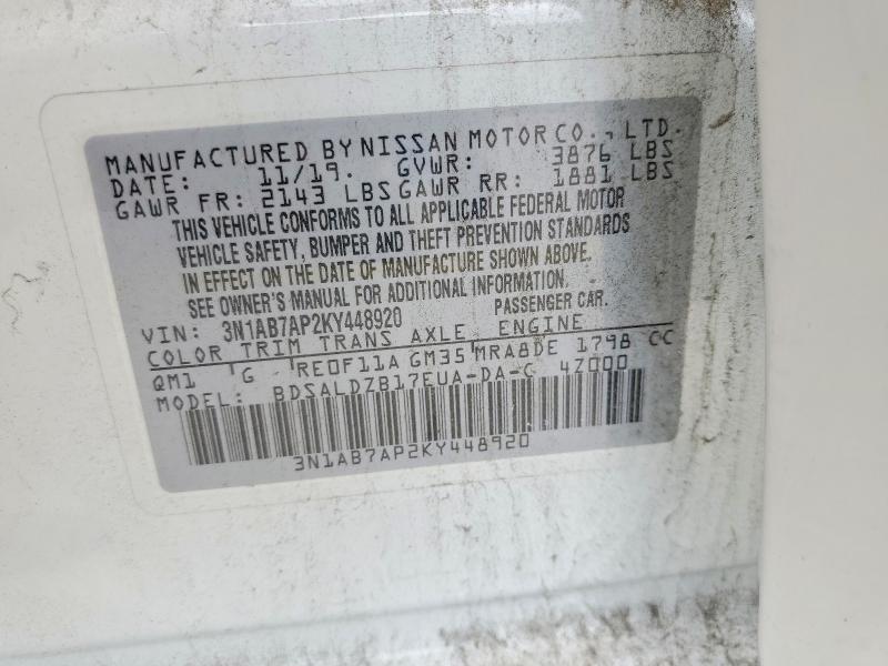 Aukcja sprzedaży 2019 Niss Sentra, vin: 3N1AB7AP2KY448920, numer aukcji: 76730205