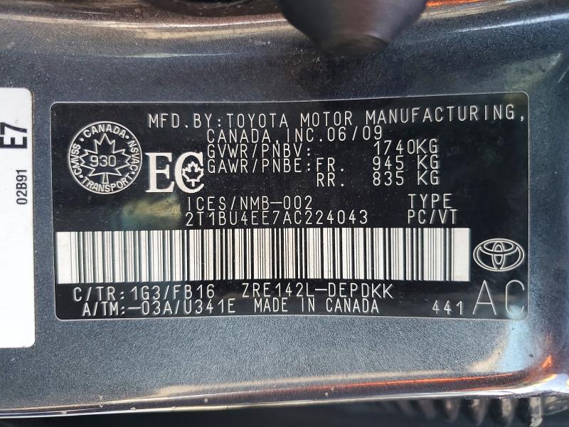 Продажа на аукционе авто 2010 Toyota Corolla Ba, vin: 2T1BU4EE7AC224043, номер лота: 77323185