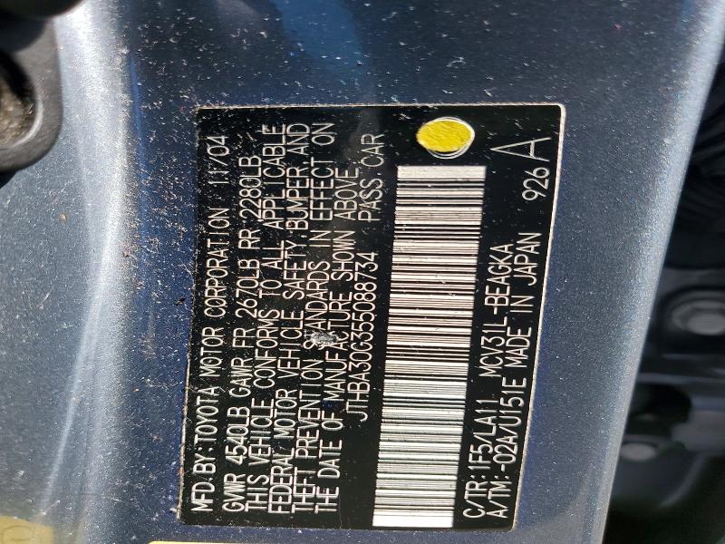 2005 Lexus Es მანქანა იყიდება აუქციონზე, vin: JTHBA30G355088734, აუქციონის ნომერი: 75958505
