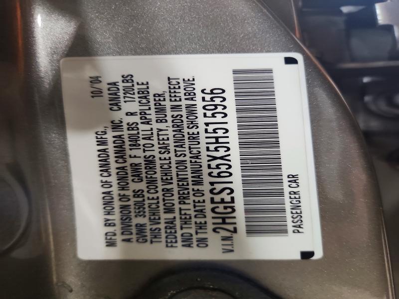 79260645 :رقم المزاد ، 2HGES165X5H515956 vin ، 2005 Honda Civic مزاد بيع