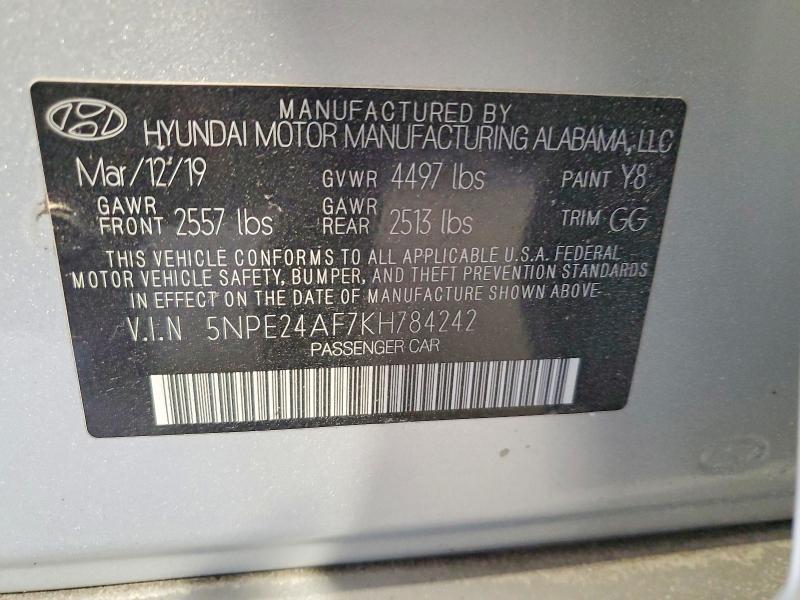 Aukcja sprzedaży 2019 Hyundai Sonata, vin: 5NPE24AF7KH784242, numer aukcji: 78225135
