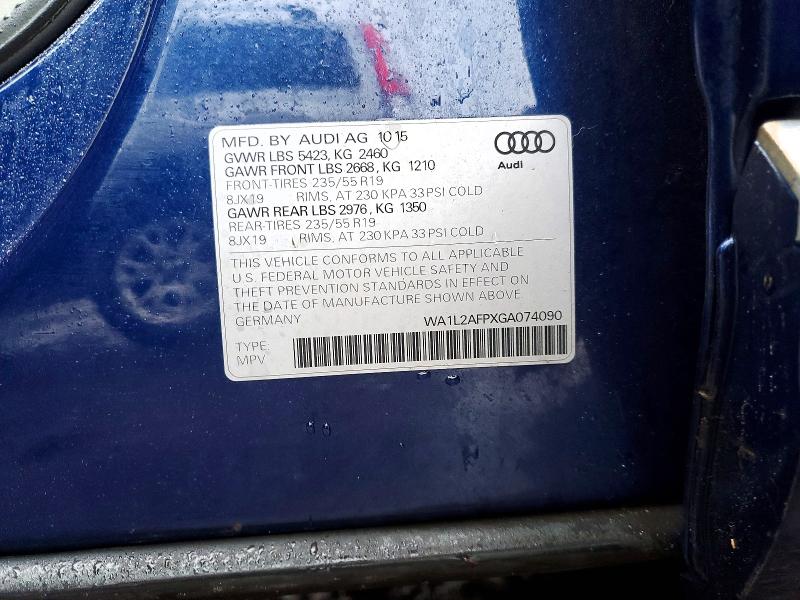 2016 Audi Q5 მანქანა იყიდება აუქციონზე, vin: WA1L2AFPXGA074090, აუქციონის ნომერი: 77977295