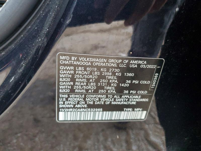 Aukcja sprzedaży 2022 Volkswagen Atlas, vin: 1V2HR2CA8NC532965, numer aukcji: 75969985
