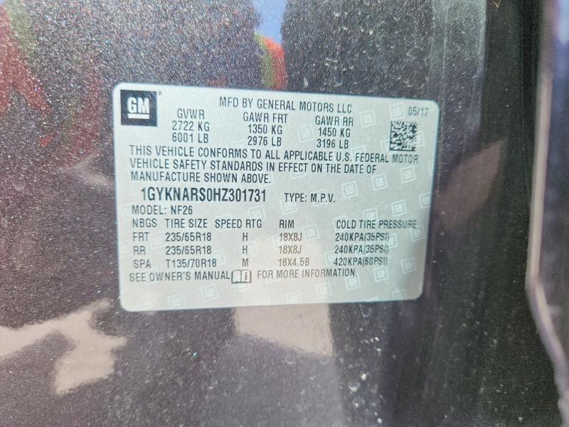 78788795 :رقم المزاد ، 1GYKNARS0HZ301731 vin ، 2017 Cadillac Xt5 مزاد بيع