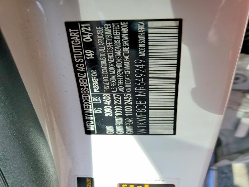 Aukcja sprzedaży 2021 Mercedes-benz C, vin: W1KWF8DB1MR649249, numer aukcji: 79094175