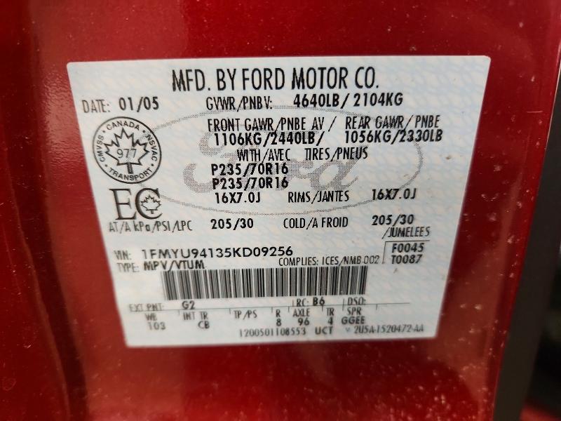 77240225 :رقم المزاد ، 1FMYU94135KD09256 vin ، 2005 Ford Escape مزاد بيع