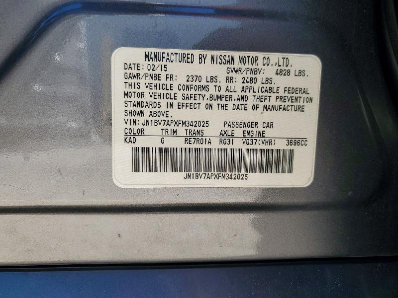 76162855 :رقم المزاد ، JN1BV7APXFM342025 vin ، 2015 Infiniti Q50 مزاد بيع
