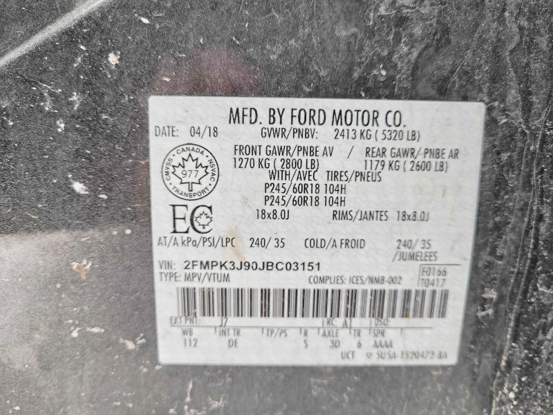 Продажа на аукционе авто 2018 Ford Edge Sel, vin: 2FMPK3J90JBC03151, номер лота: 78308905