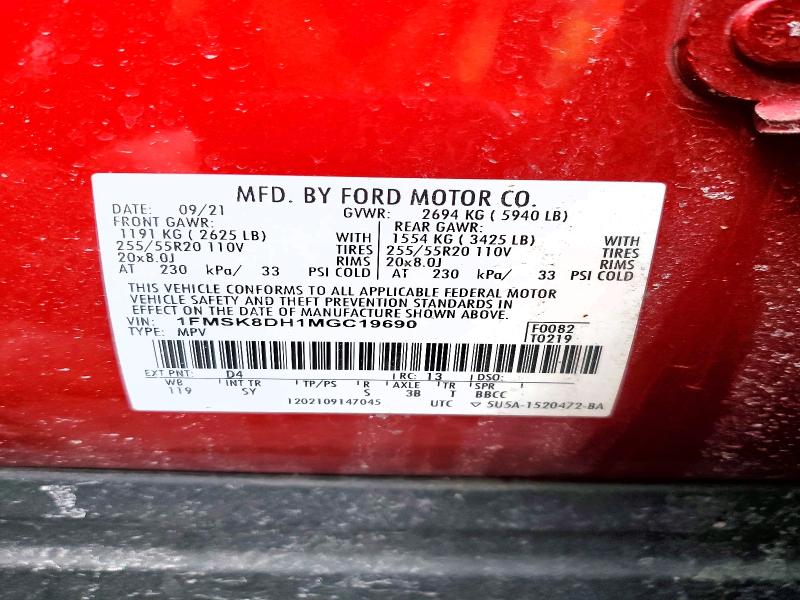 Aukcja sprzedaży 2021 Ford Explorer, vin: 1FMSK8DH1MGC19690, numer aukcji: 76030365