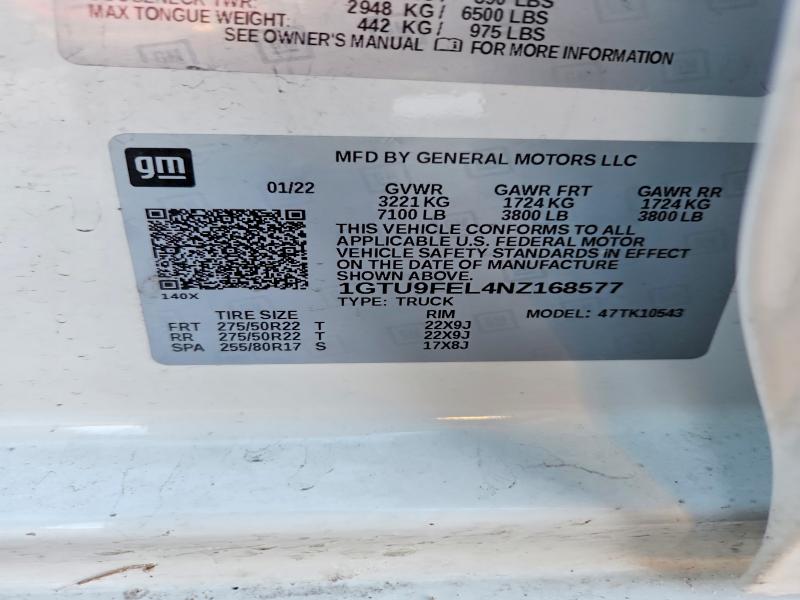 Aukcja sprzedaży 2022 Gmc Sierra Limited, vin: 1GTU9FEL4NZ168577, numer aukcji: 75911645