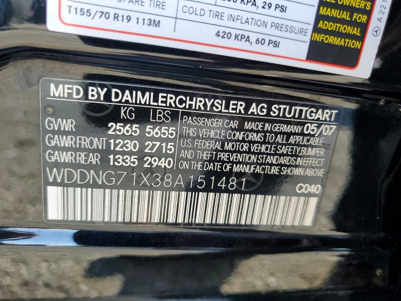Aukcja sprzedaży 2008 Mercedes-benz S 550, vin: WDDNG71X38A151481, numer aukcji: 76046905