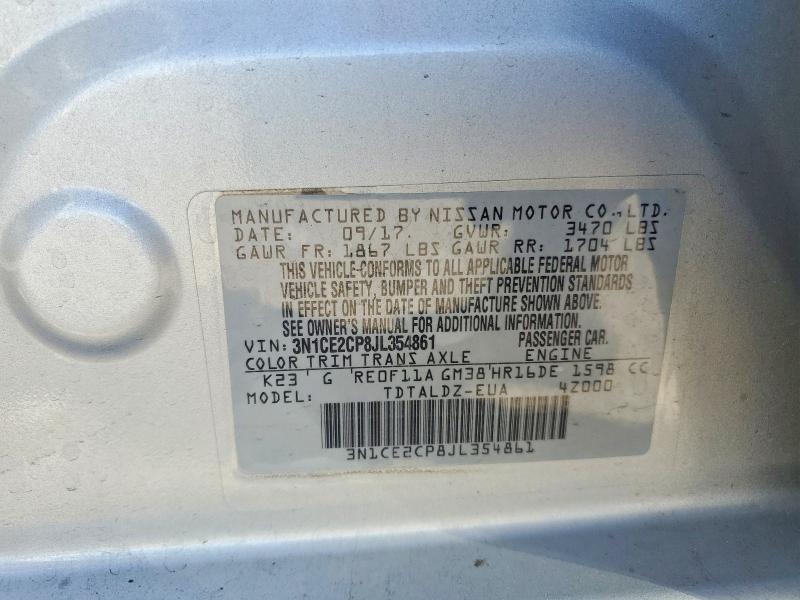 2018 Nissan Versa Note მანქანა იყიდება აუქციონზე, vin: 3N1CE2CP8JL354861, აუქციონის ნომერი: 78817605
