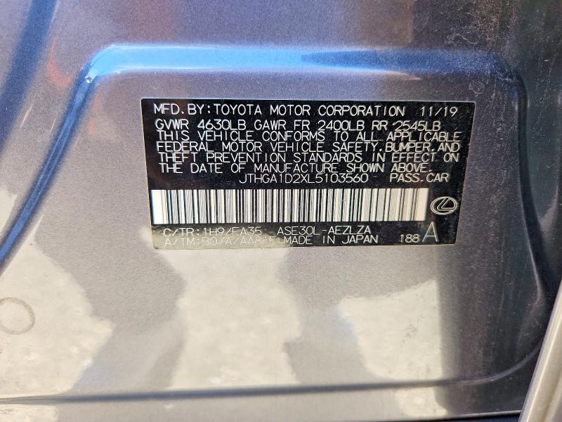 2020 Lexus Is 300 მანქანა იყიდება აუქციონზე, vin: JTHGA1D2XL5103560, აუქციონის ნომერი: 78374675