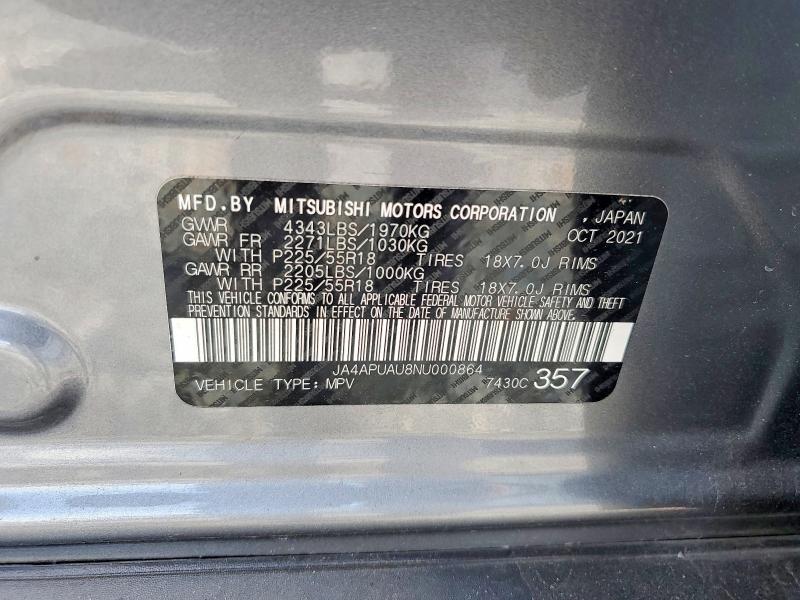 Aukcja sprzedaży 2022 Mitsubishi Outlander Sport, vin: JA4APUAU8NU000864, numer aukcji: 78044145