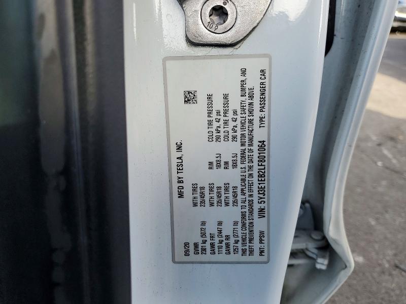 Aukcja sprzedaży 2020 Tesla Model 3, vin: 5YJ3E1EB2LF801064, numer aukcji: 76644785