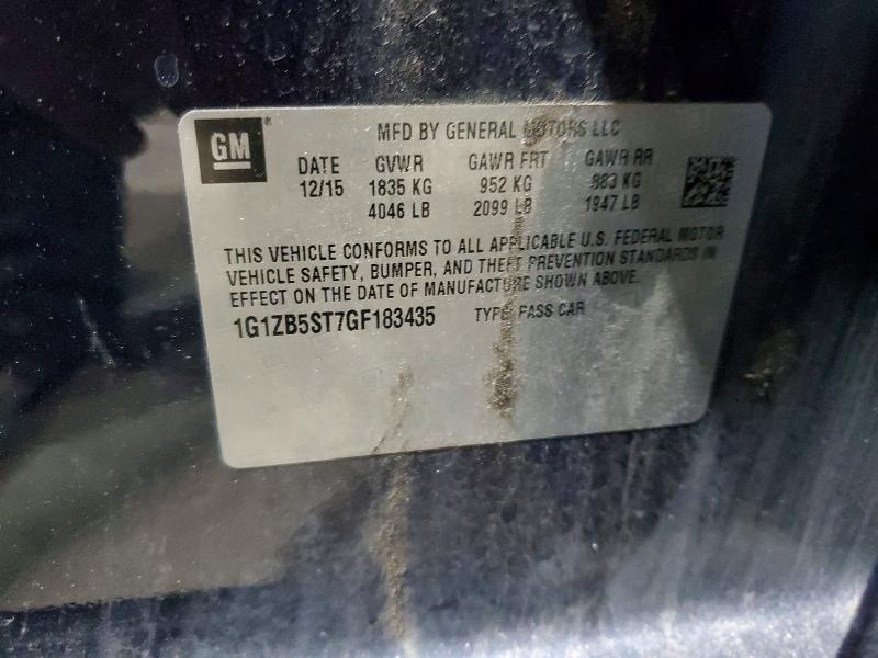 72221945 :رقم المزاد ، 1G1ZB5ST7GF183435 vin ، 2016 Chevrolet Malibu Ls مزاد بيع