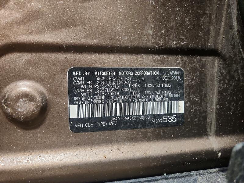 76256525 :رقم المزاد ، JA4AT3AA3KZ030803 vin ، 2019 Mitsubishi Eclipse Cross مزاد بيع