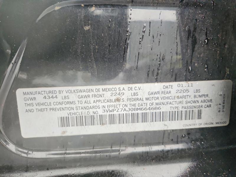 Aukcja sprzedaży 2011 Volkswagen Jetta, vin: 3VWPZ7AJ0BM664686, numer aukcji: 78699305