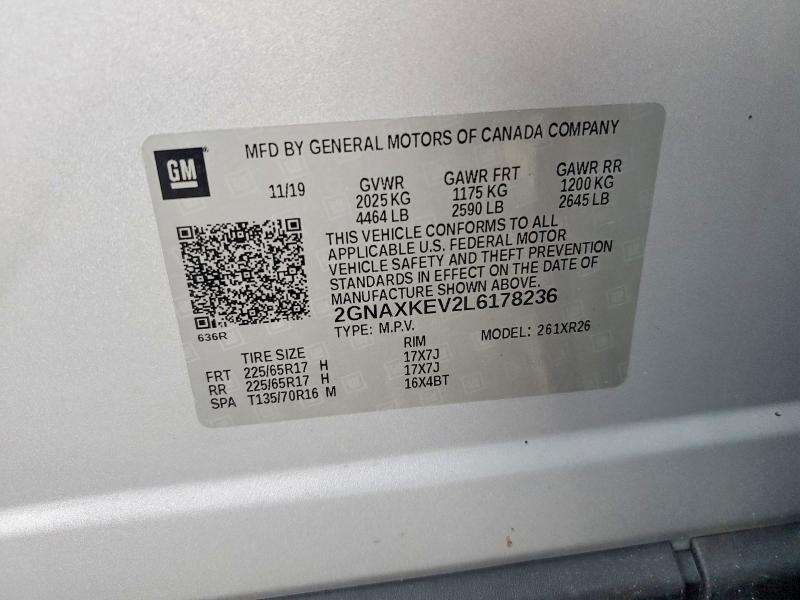 Aukcja sprzedaży 2020 Chevrolet Equinox, vin: 2GNAXKEV2L6178236, numer aukcji: 79064245
