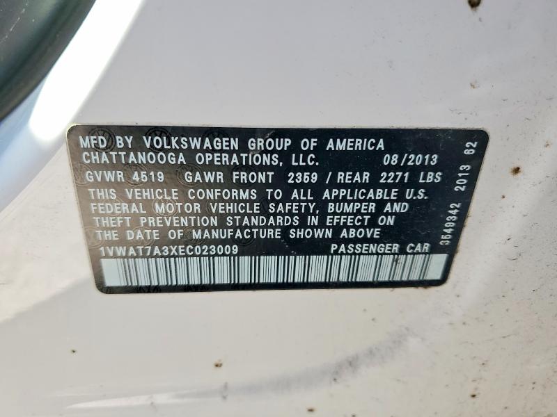2014 Volkswagen Passat მანქანა იყიდება აუქციონზე, vin: 1VWAT7A3XEC023009, აუქციონის ნომერი: 78126615