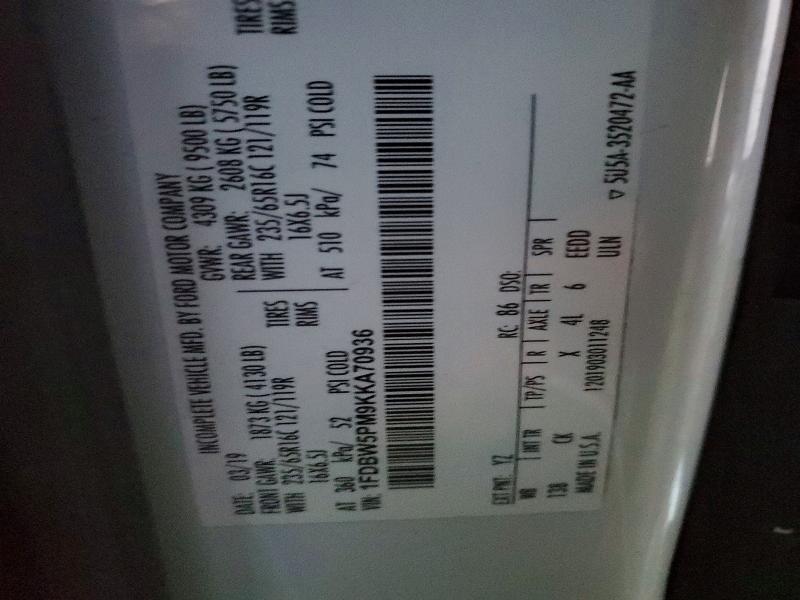 Продаж на аукціоні авто 2019 Ford Transit, vin: 1FDBW5PM9KKA70936, номер лоту: 53818646