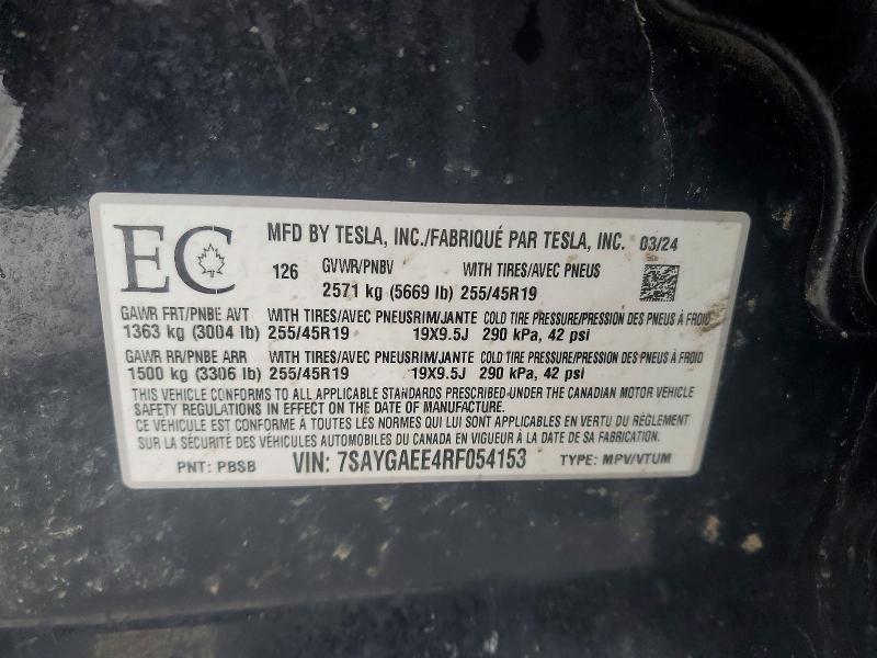 2024 Tesla Model Y მანქანა იყიდება აუქციონზე, vin: 7SAYGAEE4RF054153, აუქციონის ნომერი: 76755755