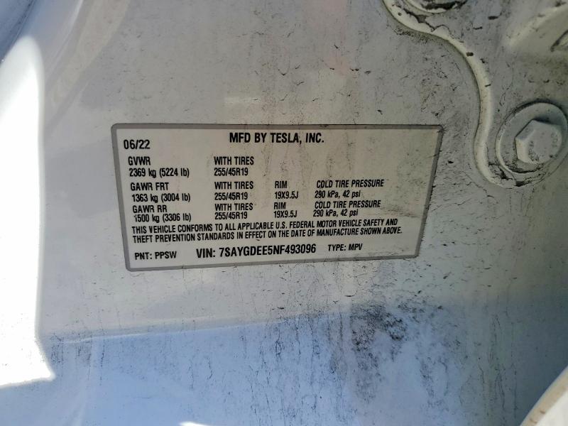 Aukcja sprzedaży 2022 Tesla Model Y, vin: 7SAYGDEE5NF493096, numer aukcji: 77743855