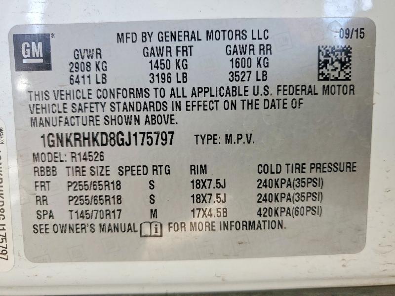 Продаж на аукціоні авто 2016 Chevrolet Traverse, vin: 1GNKRHKD8GJ175797, номер лоту: 78488815