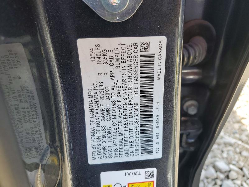 Продаж на аукціоні авто 2025 Honda Civic, vin: 2HGFE2F55SH538056, номер лоту: 79401585