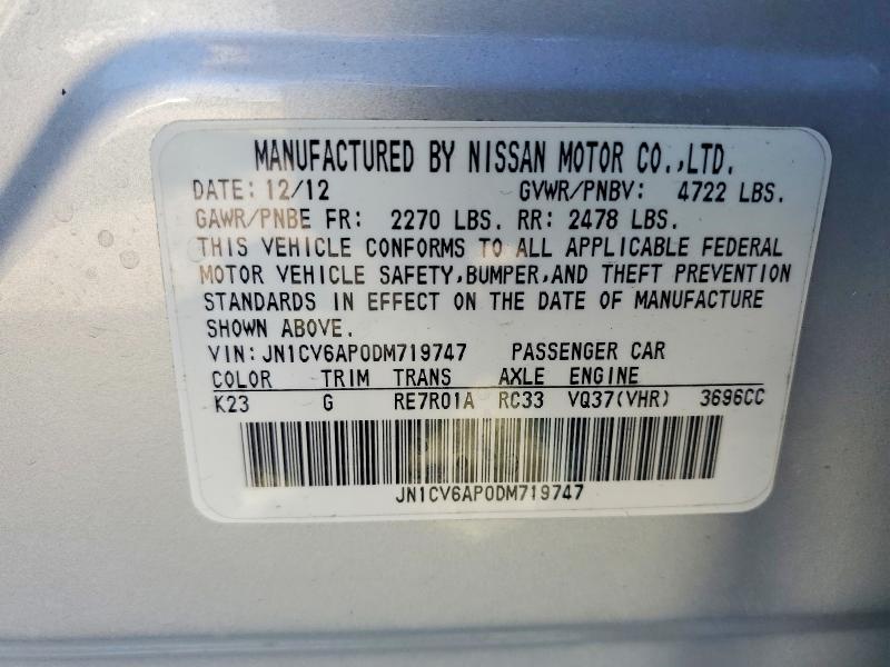 77114855 :رقم المزاد ، JN1CV6AP0DM719747 vin ، 2013 Infiniti G37 مزاد بيع