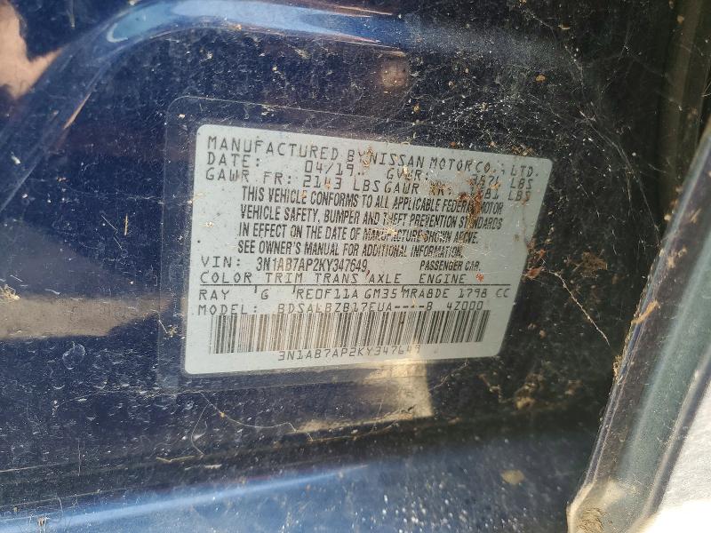 Aukcja sprzedaży 2019 Nissan Sentra, vin: 3N1AB7AP2KY347649, numer aukcji: 76950025