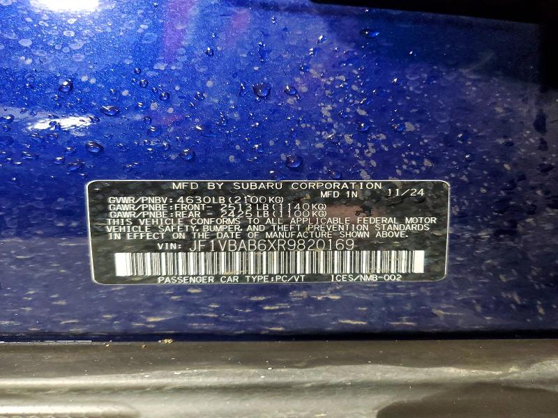 Aukcja sprzedaży 2024 Subaru Wrx, vin: JF1VBAB6XR9820169, numer aukcji: 78137585