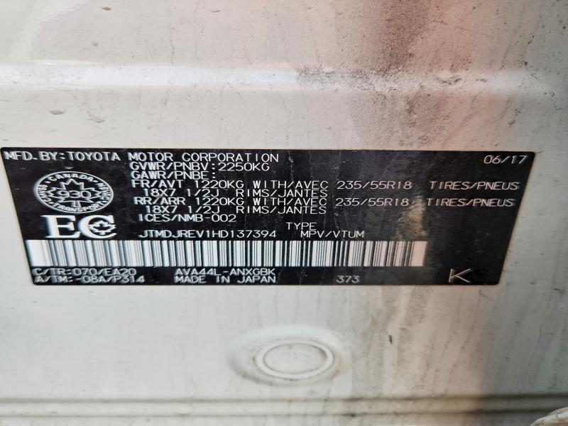 Aukcja sprzedaży 2017 Toyota Rav4 Hybrid, vin: JTMDJREV1HD137394, numer aukcji: 76141995