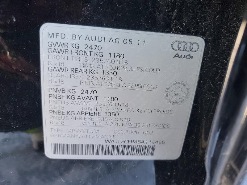 96968465 :رقم المزاد ، WA1LFCFP8BA114465 vin ، 2011 Audi Q5 مزاد بيع