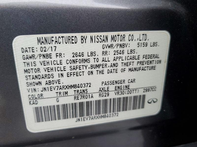 Продаж на аукціоні авто 2017 Infiniti Q50, vin: JN1EV7ARXHM840372, номер лоту: 76213605