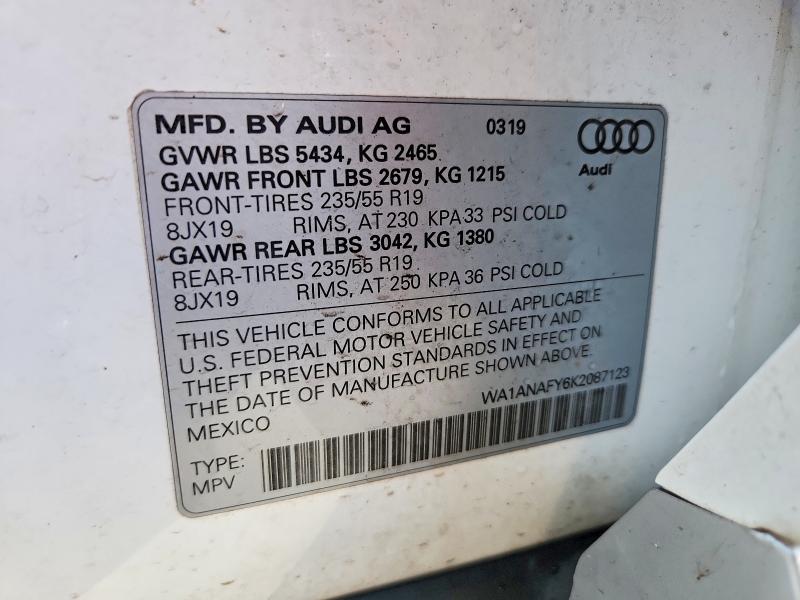 79190405 :رقم المزاد ، WA1ANAFY6K2087123 vin ، 2019 Audi Q5 مزاد بيع