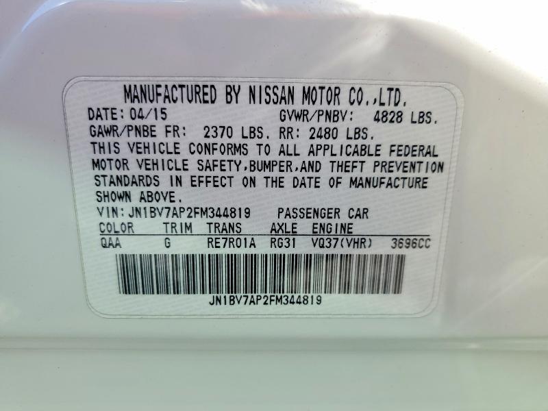 78983145 :رقم المزاد ، JN1BV7AP2FM344819 vin ، 2015 Infiniti Q50 مزاد بيع